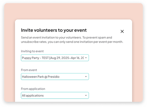 Invite volunteers to events Invite volunteers to events