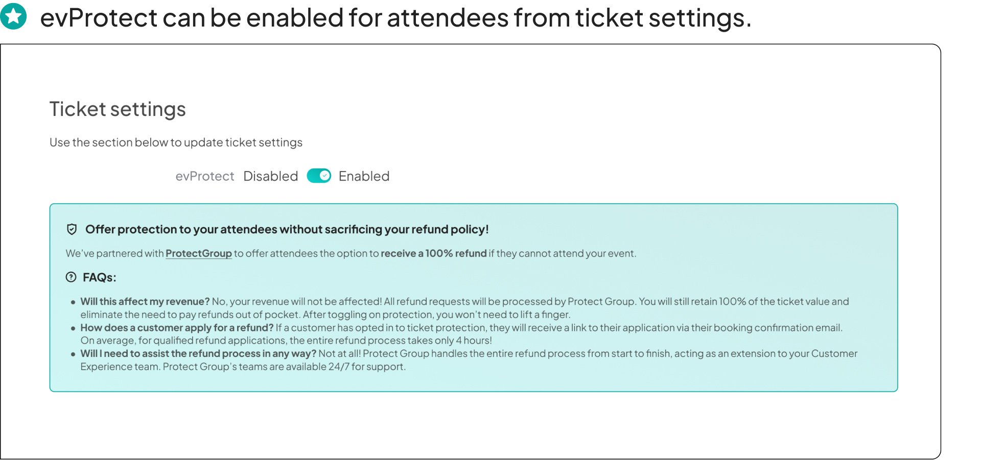 evProtect from ticket settings