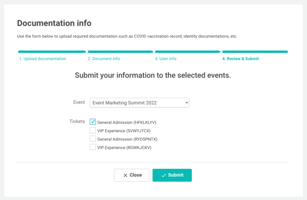 Screenshot of the Review & Submit step of the document upload process, as detailed above